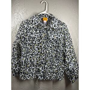Ruby Rd Button Down Shirt‎ Top Blouse Womens Black Yellow White Leopard Size 8